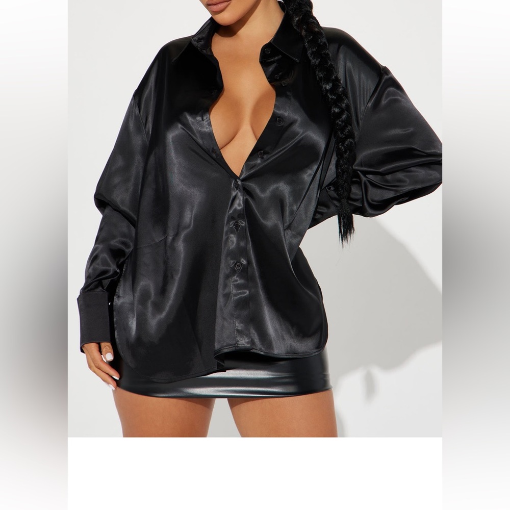 NWT Black satin shirt with open back